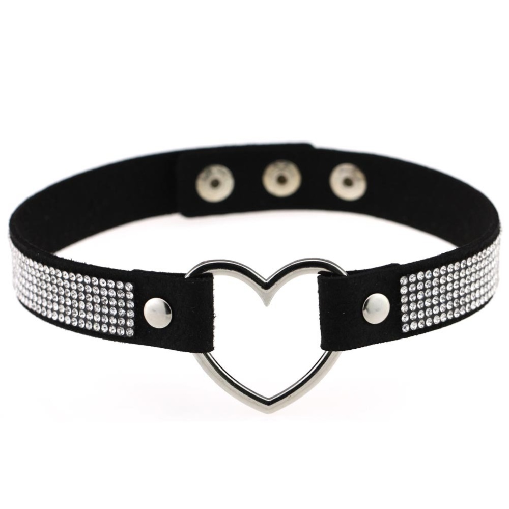 Bullet 69 - Heart Rhinestone Halsband - Schwarz/Schwarz